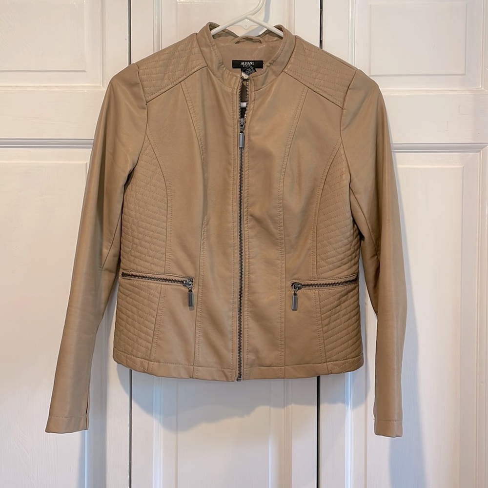 Alfani Petite Faux Tan Leather Jacket - Picture 3 of 8